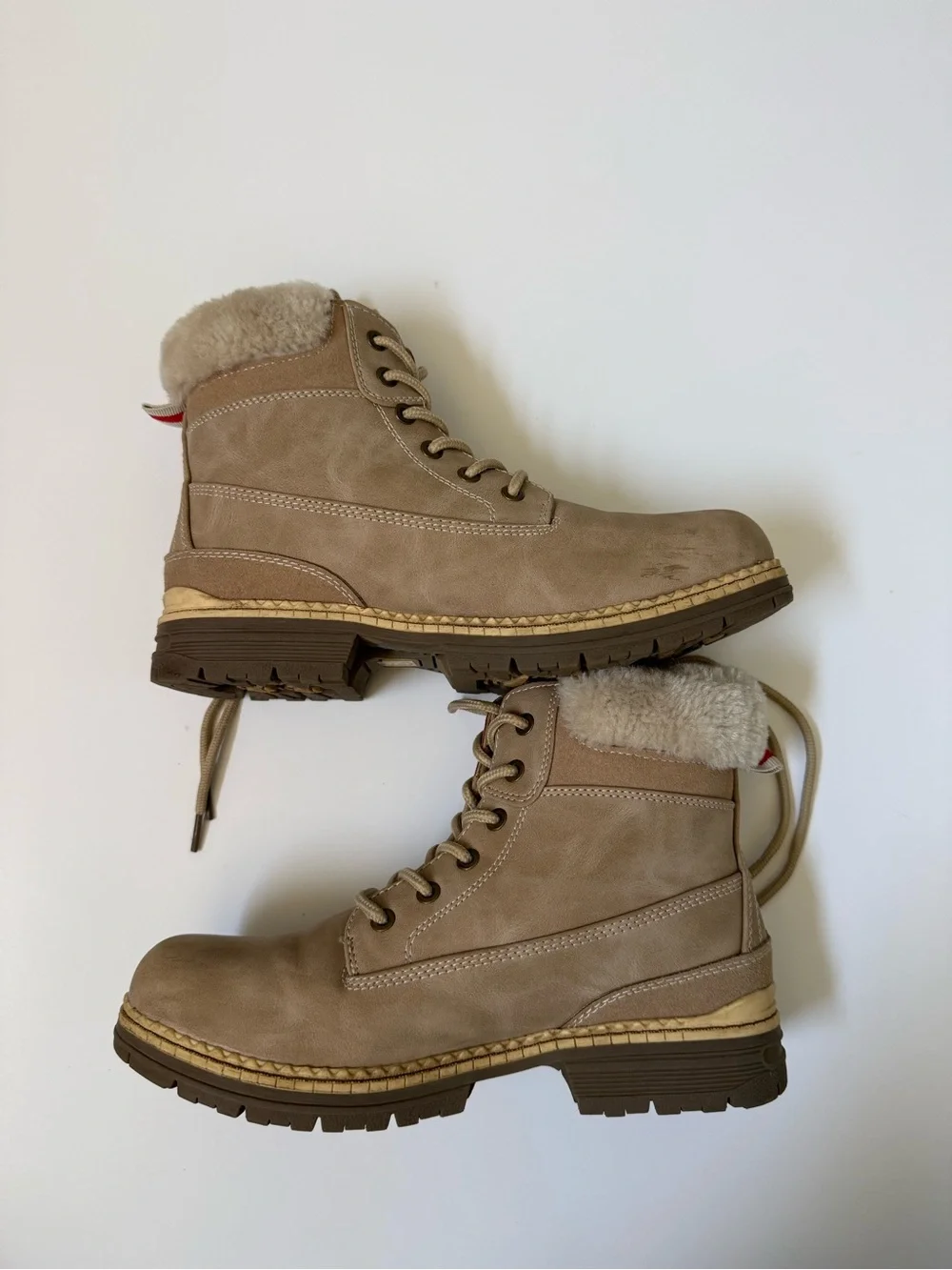 Taupe Faux-Shearling Lace-Up Winter Boots